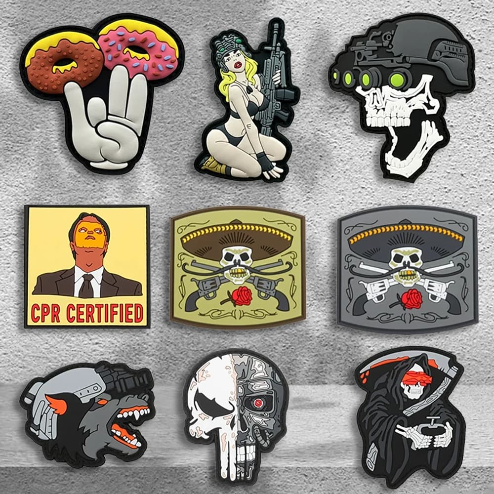 Patch in PVC a forma di ciambella teschio per gilet tattici/badge da tracolla, patch adesiva in PVC, effetto fosforescente, patch morale con chiusura a strappo, patch per zaino, patch per abbigliamento, in gomma morbida