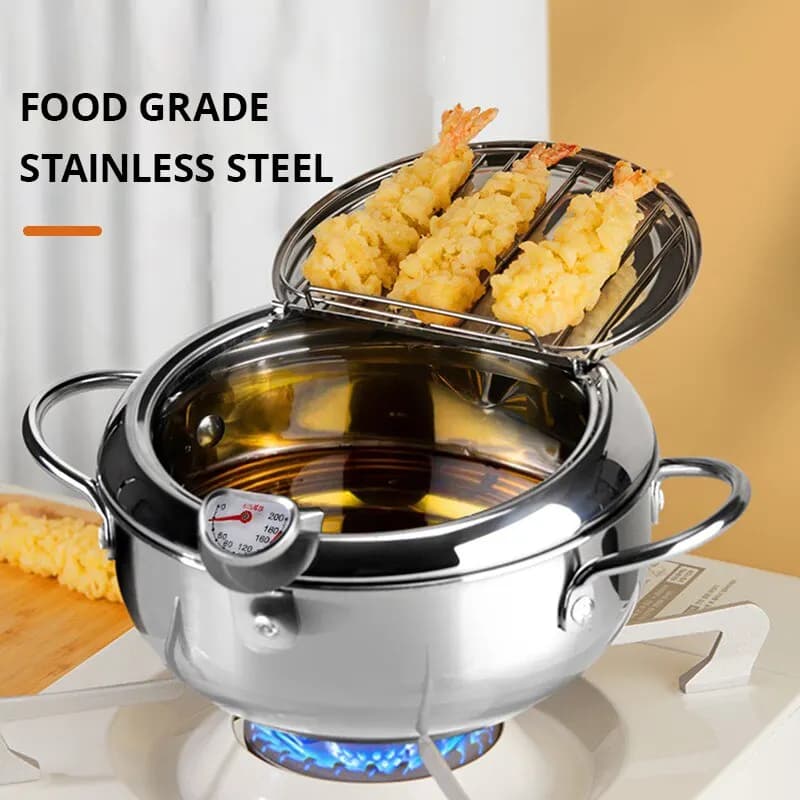 Miglior Friggitrice per Patatine Fritte in Acciaio Inox con Termometro e Coperchio, Piccola e Salva-Olio, per Uso Domestico