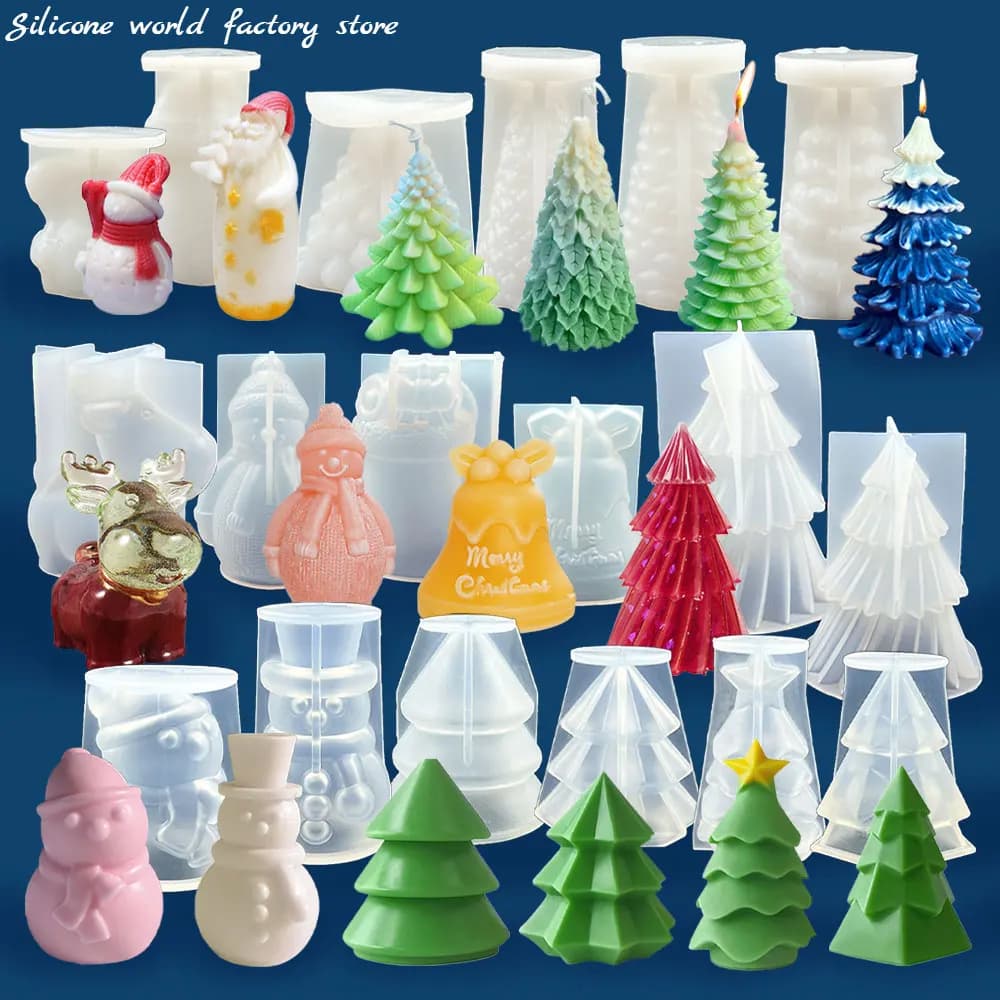 Silicone World Serie natalizia fai da te Stampo per candele in silicone Albero di Natale Aromaterapia Stampi in resina di gesso Stampo per dolci Decorazioni Regali