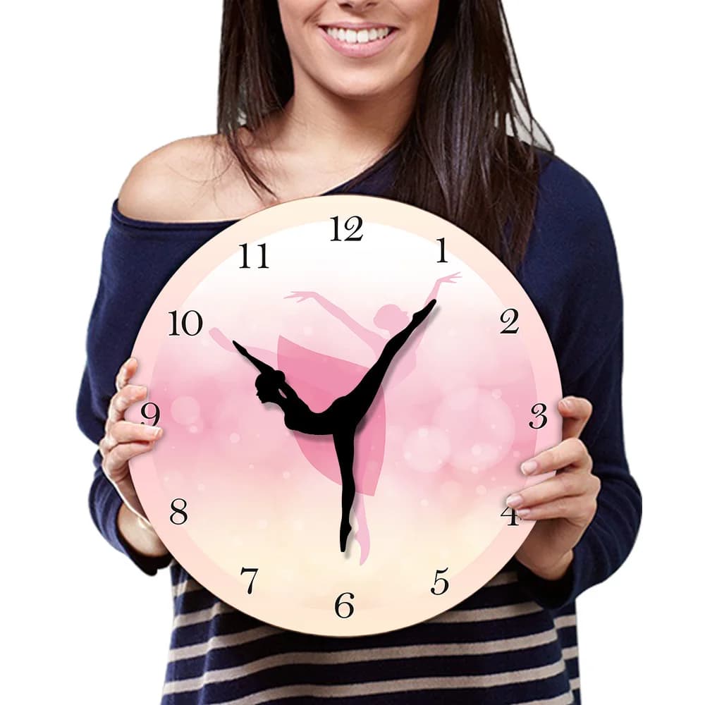 Orologio da parete moderno semplice da 12 pollici per ballerina di danza classica, ragazza principessa rosa, orologio da parete per la casa, soggiorno, decorazione decorativa per la camera da letto della ragazza