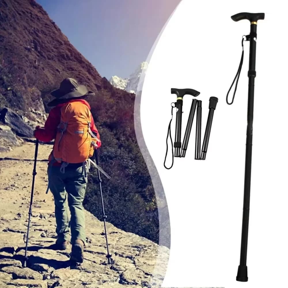 Aluminum Alloy Telescopic Trekking Pole, Lightweight Foldable Walking Stick for Hiking Travel & Elderly Support Crutch