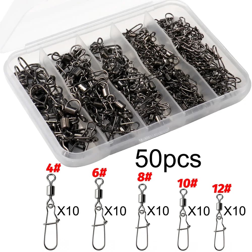 50 pcs Scratch Spindle Connector Spille Bearing 360 Wheel Ring Scratch Hook Clamp Kit Wire Box Fishing Accessories