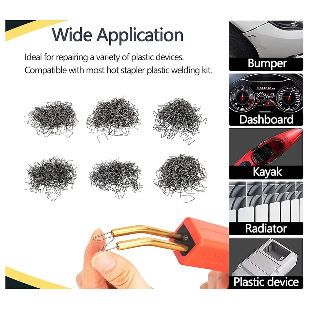 ABWR-1200 Pezzi Kit di Riparazione in Plastica con Graffette a Caldo, Graffette Ondulate e Piatte per Riparazione Paraurti Auto, Graffette per Graffettatrice a Caldo