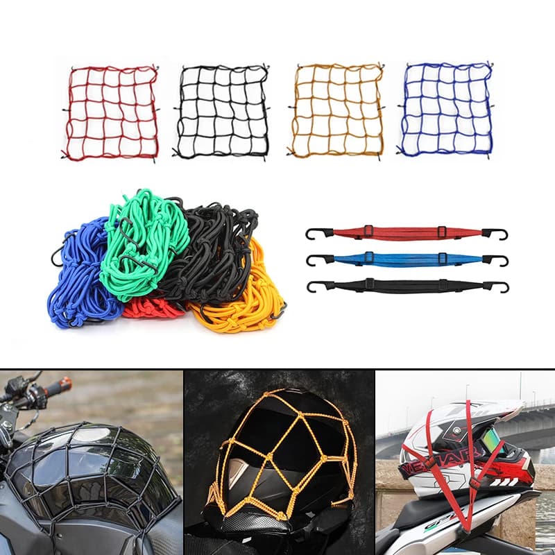 Moto riflettente bagaglio rete rete regolabile Web casco bici elastico doppio/6 ganci serbatoio Car Styling Hold Bag Cargo Rope