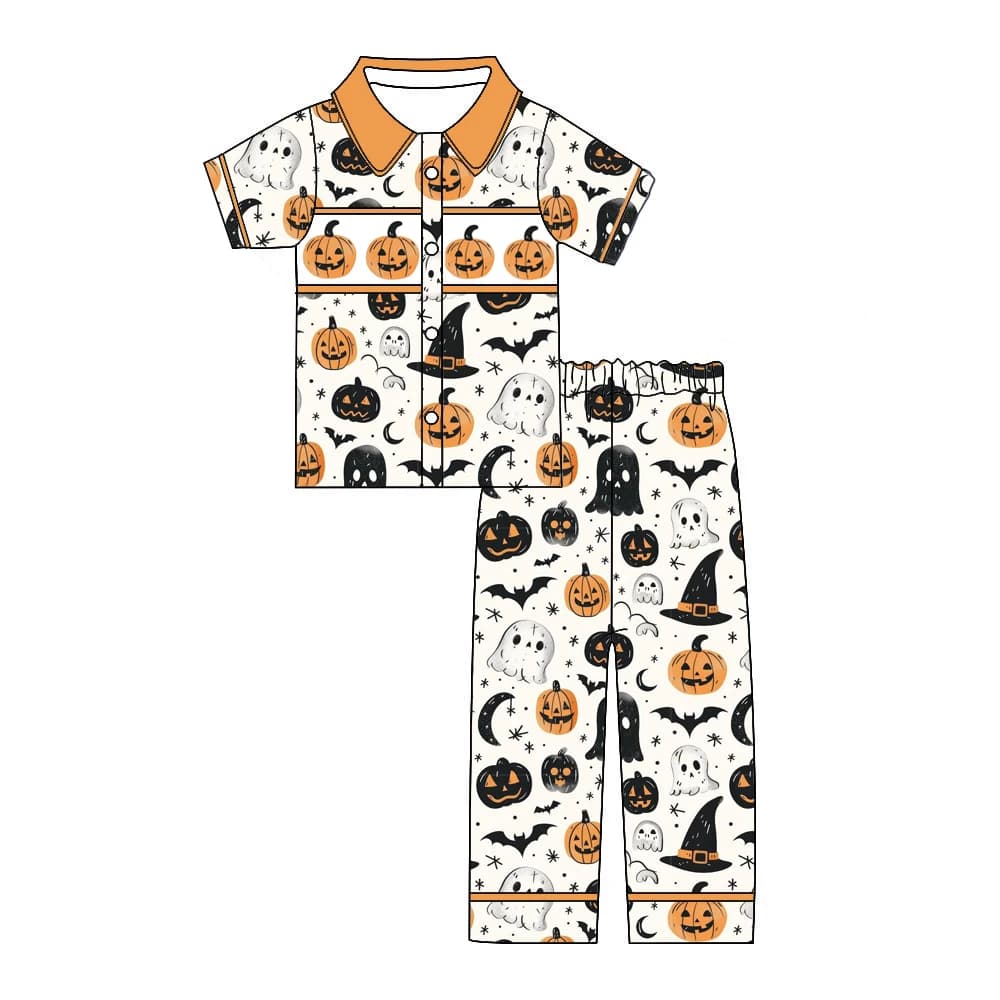 Wholesale Halloween children's pajamas set short sleeves and long pants girls pajamas set boys pajamas set pumpkin magic hat pri