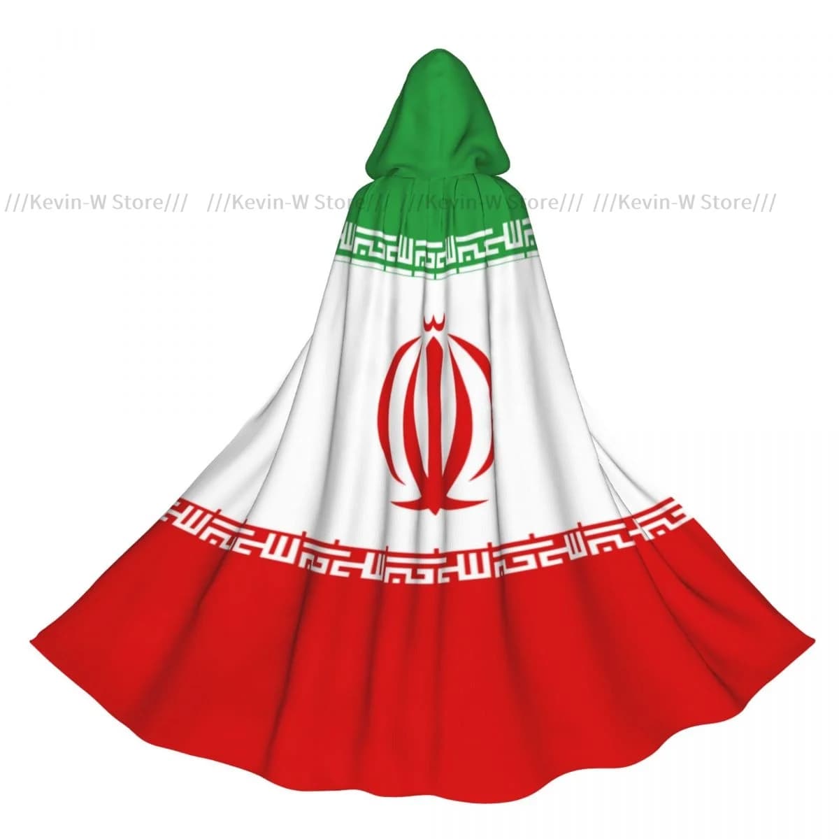 Adult vampire cloak with unisex reversible cap for witches parties, Iran flag