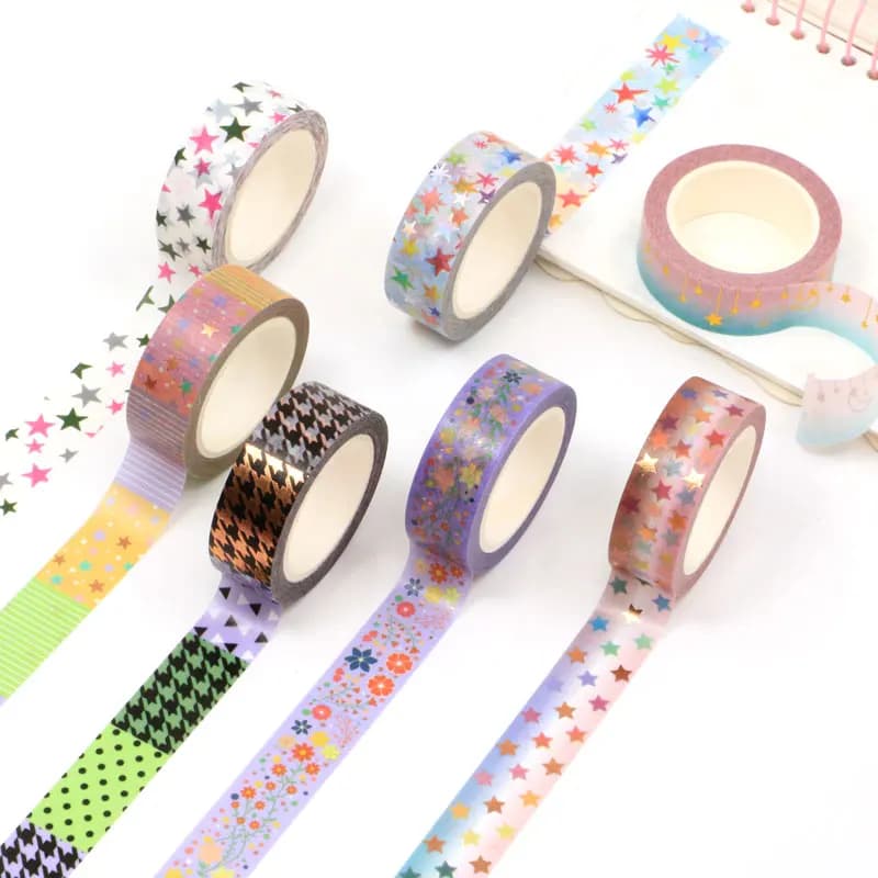1PC. 10M Deco Cute Silver Foil Rainbow Stars Colorful Lovely Patterns Masking Washi Tape Set for Diary Scrapbooking Stationery
