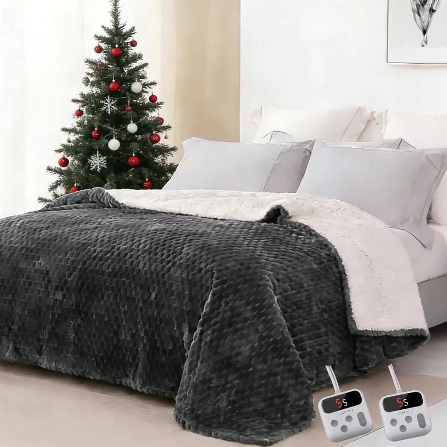 Coperta riscaldata Coperta elettrica Queen Size 84 pollici x90 pollici/Doppio controllo 10 livelli di riscaldamento e 10 ore Spegnimento automatico Accogliente morbido fl