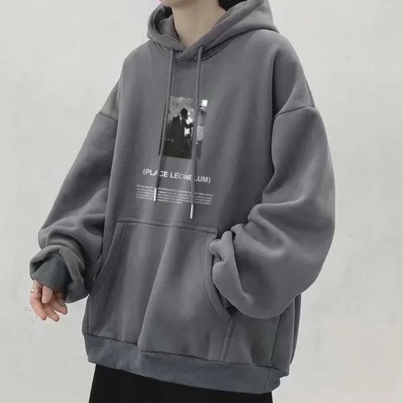 Autumn Winter Men's Fleece Lined Thickened Warm Long Sleeve Hooded Streetwear Cartoon Printing Pullover Hoodie Sweatshirt