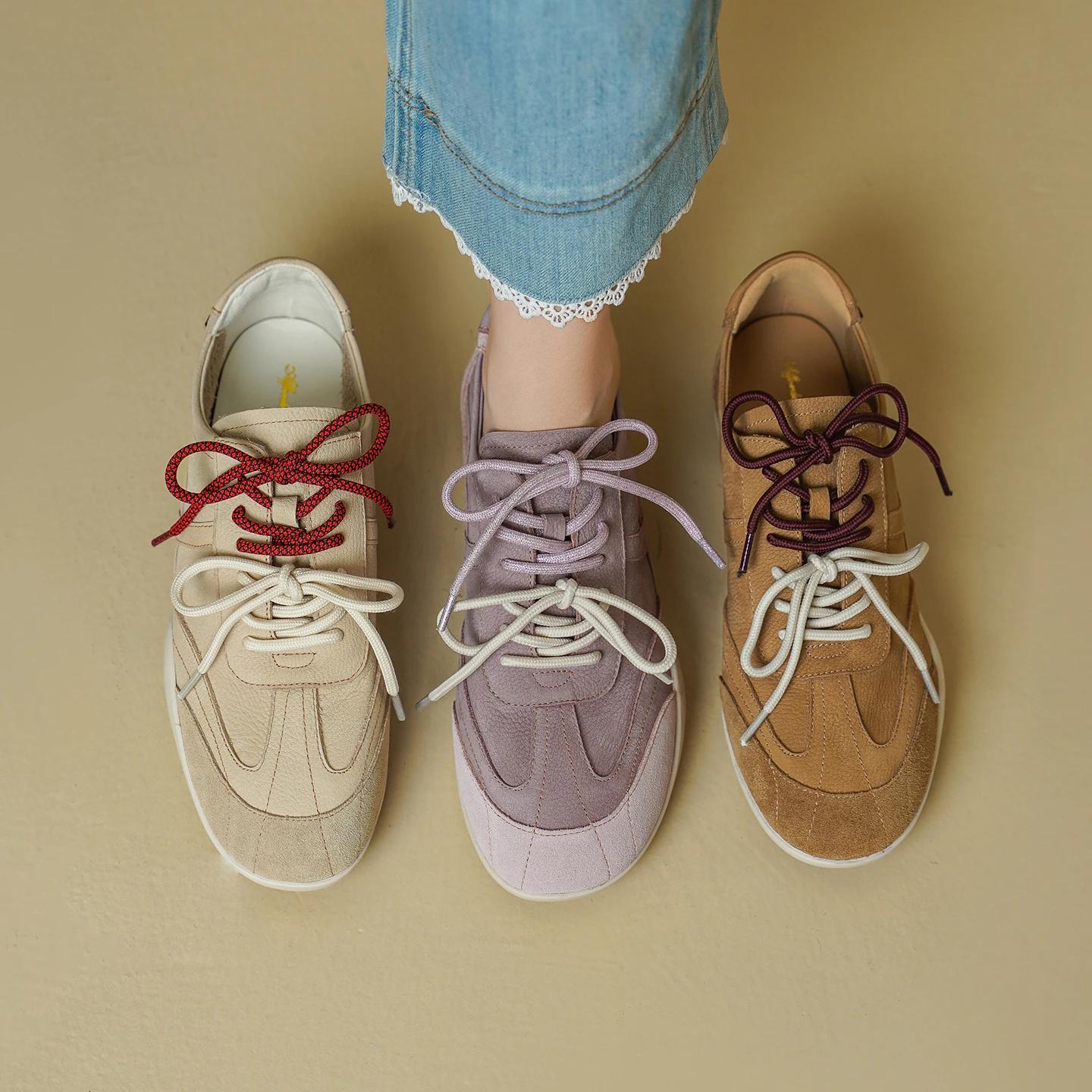 2026 new spring autumn women pumps natural leather 22-25cm cowhide+sheepskin round toe loafers lace-up women shoes fashion
