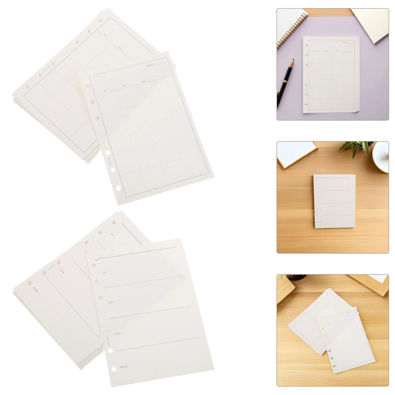 4 Libri A6 con Fogli di Ricambio, Inserti per Planner Ricaricabili a Fogli Mobili, Pagine Interne per Quaderno con Rilegatura a Spirale, Settimanali e Mensili, Senza Data