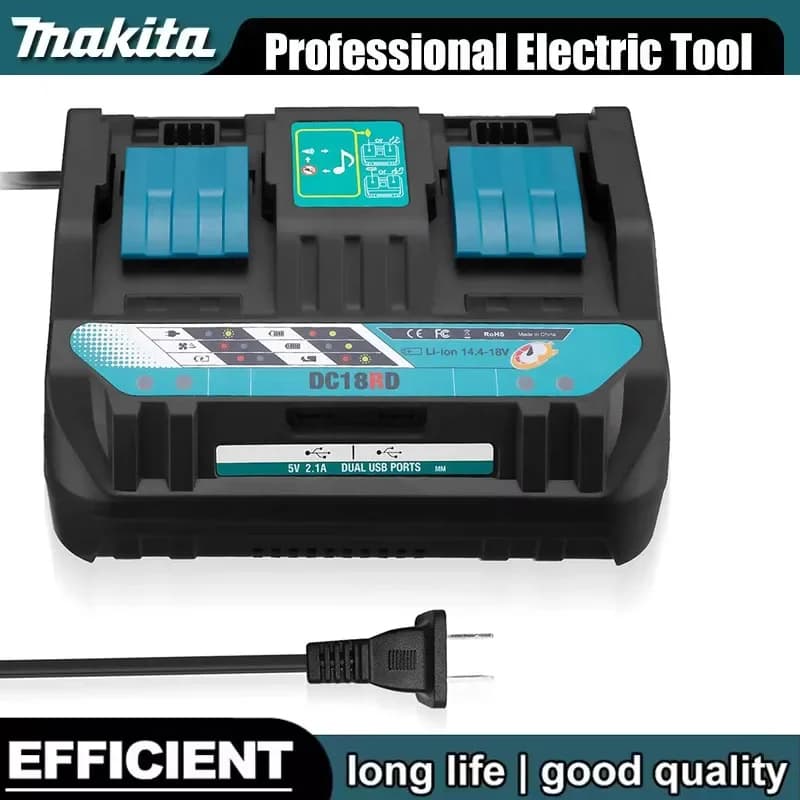 Caricabatterie Doppio Li-ion Makita di Ultima Generazione, Corrente di Ricarica 4A per Makita 14.4V 18V BL1830 BL1430 DC18RC DC18RA, Ricarica Rapida
