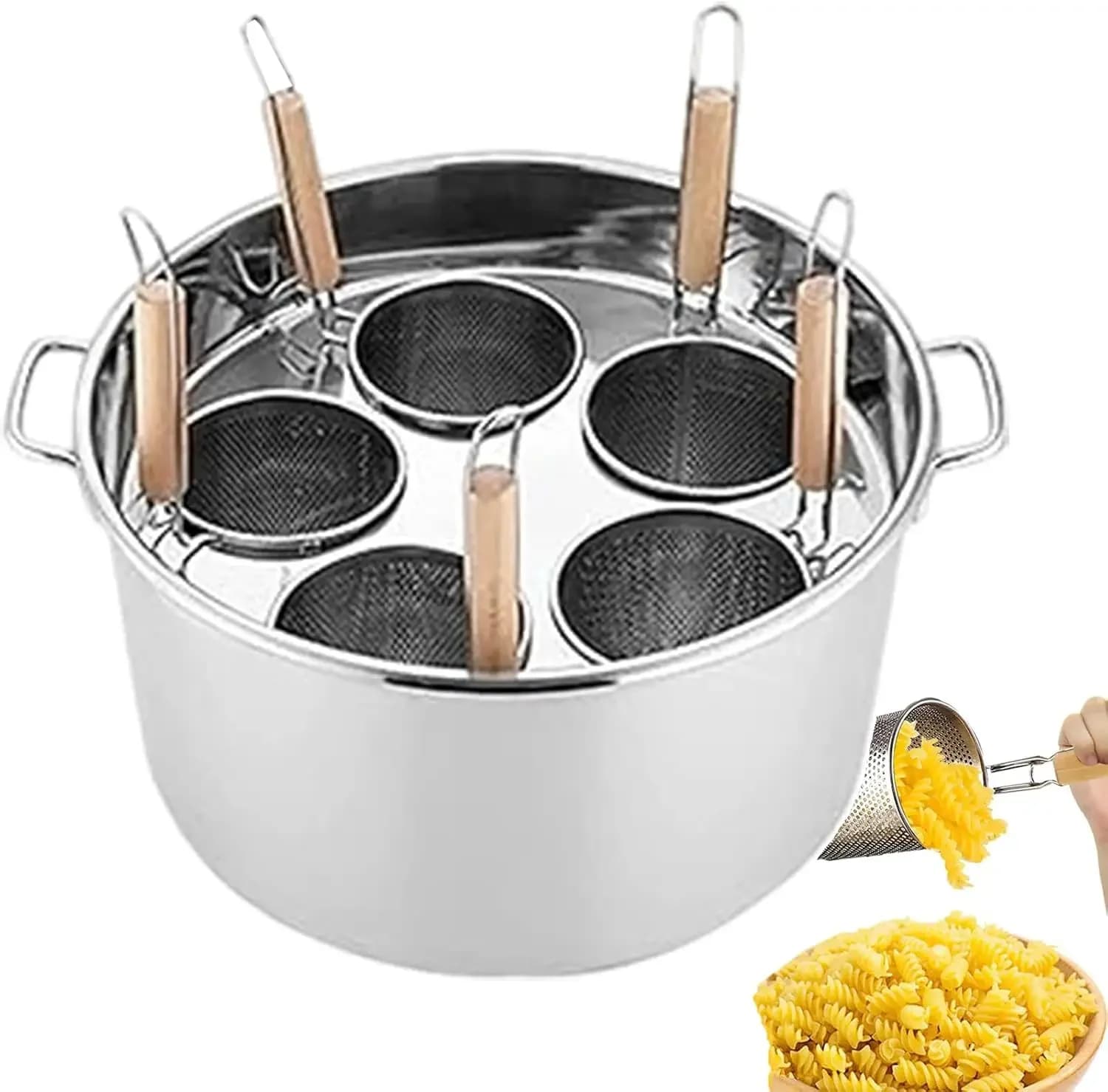 Hot Pot Machine - Pasta And Vegetable Cooker With 5 Stainless Steel Insert Filter Baskets - Commercial Dumpling Maker For Home K
