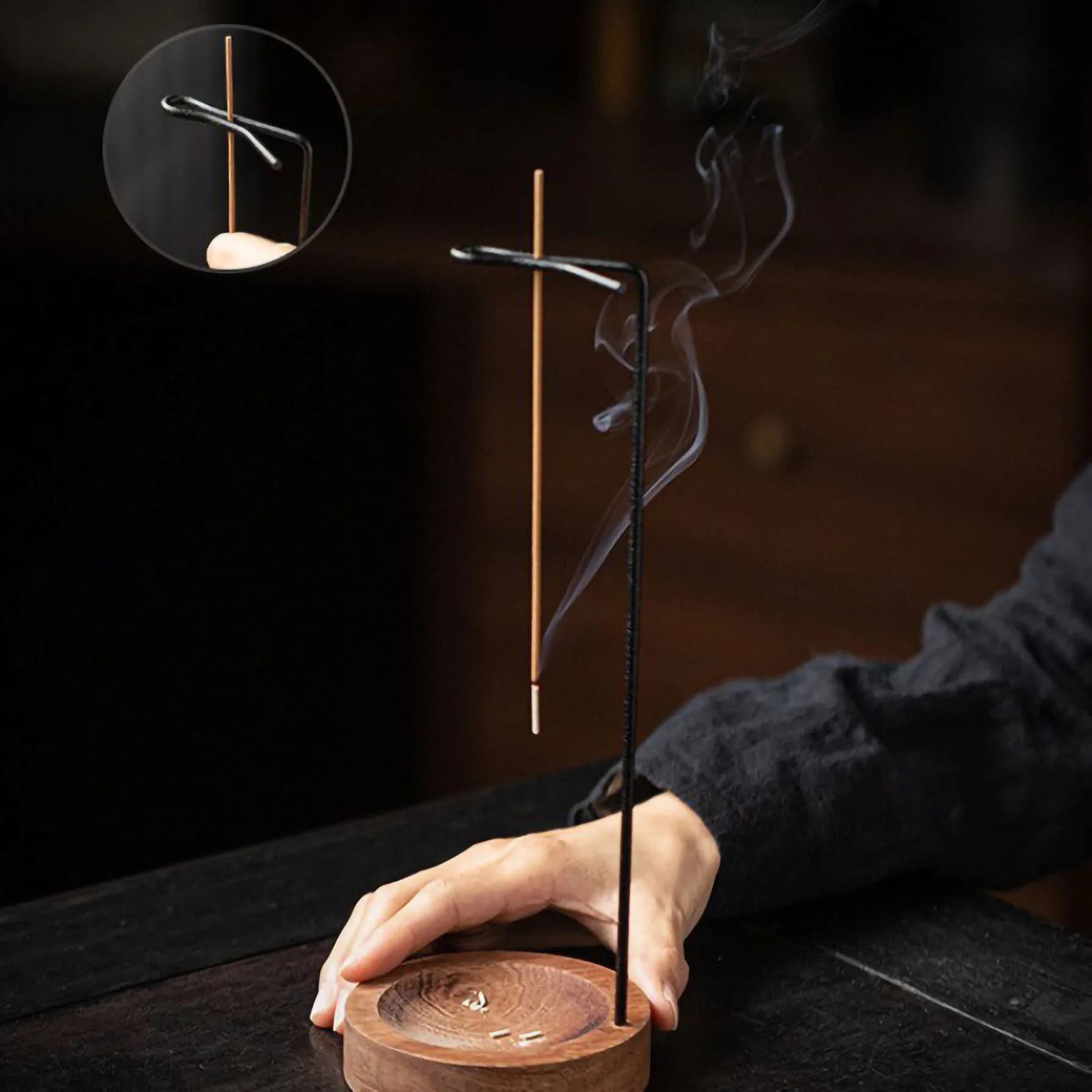 Portaincenso a Forma di Bruciatore Invertito, Porta Bastoncini d'Incenso in Legno Rotondo, Vassoio per Incenso, Decorazione per Casa, Yoga, Artigianato, Ornamento per Camera da Letto