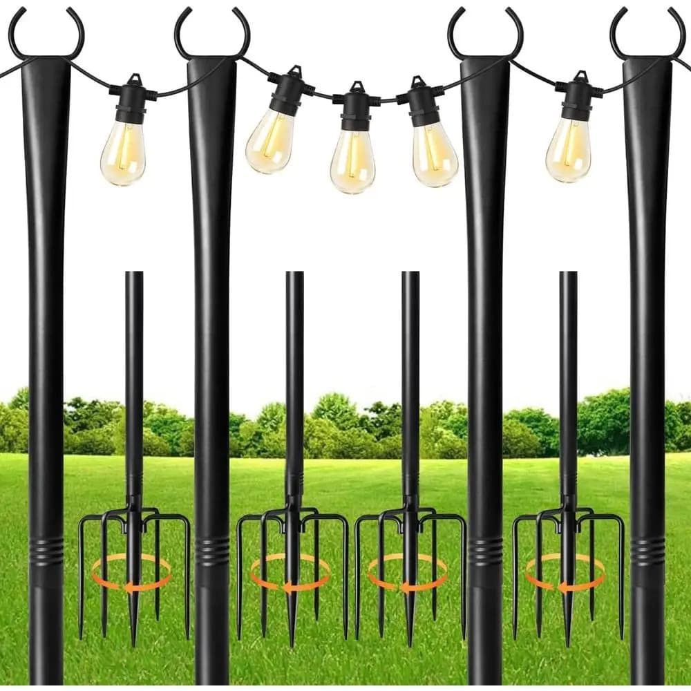 Pali per Luci a Corda in Metallo da 10t con Luci a Palo o da Esterno, Confezione da 4 Pali o Luci Natalizie Sospese per Giardino, Patio, Matrimoni, Cortile