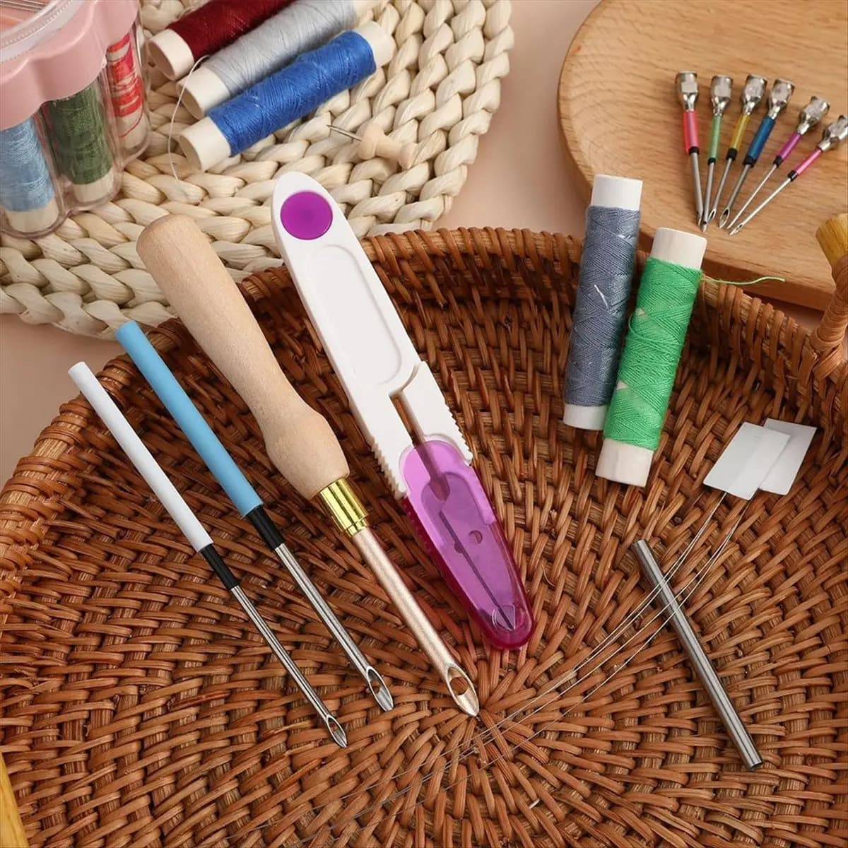 A56K 13Pcs Punch Needle Kit,Punch Needle Tool Adjustable Punch Needle Embroidery Kits Wooden Handle Embroidery Pen for Floss