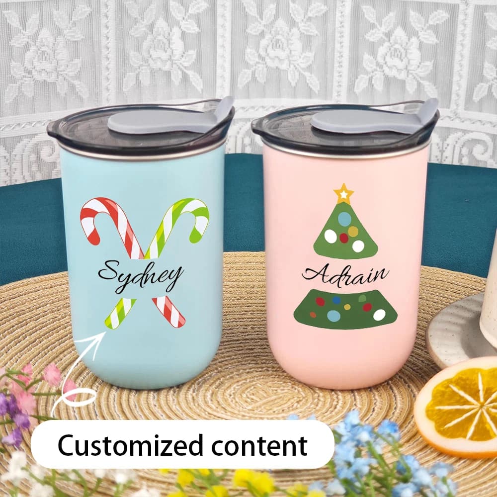 Personalized customized steel cup, Christmas patterned beverage cup with lid, perfect for Christmas cup gifts