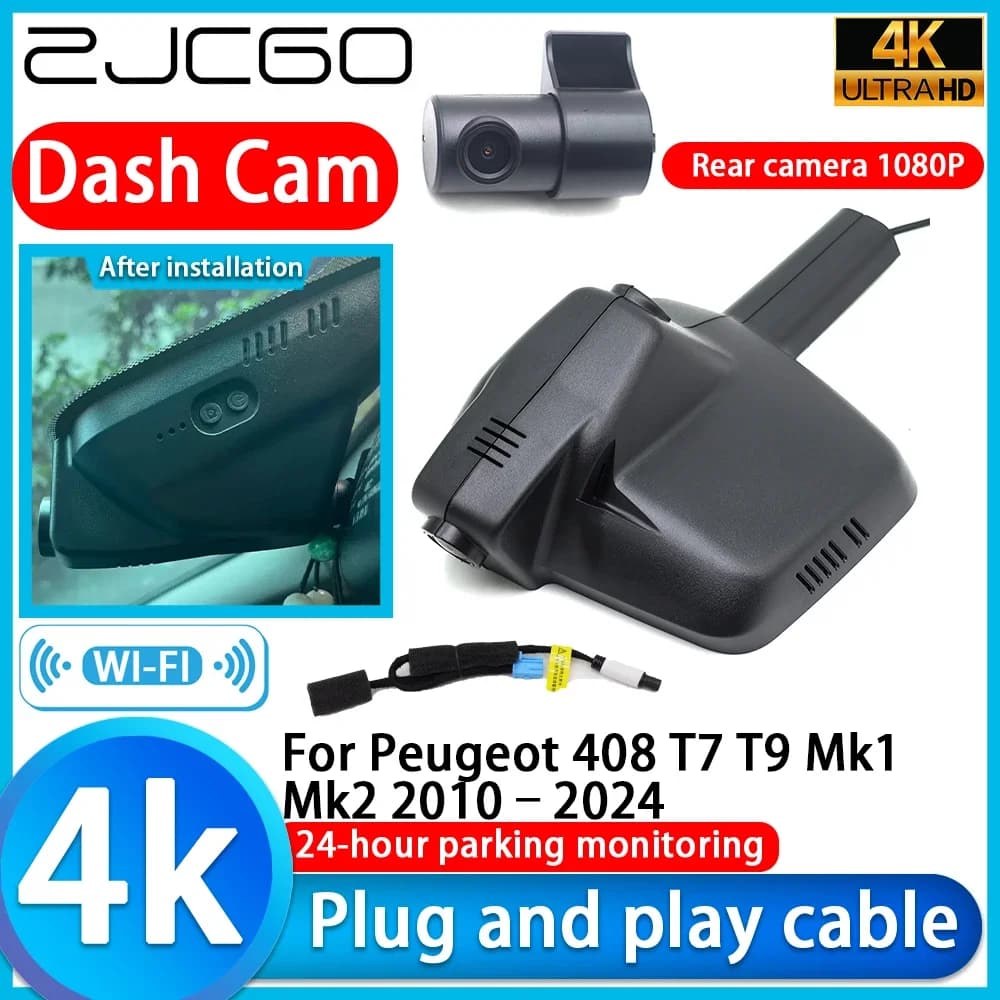 ZJCGO per Peugeot 408 T7 T9 Mk1 Mk2 2010–2024 Registratore Video 4K UHD Plug and Play DVR Dash Cam Telecamera