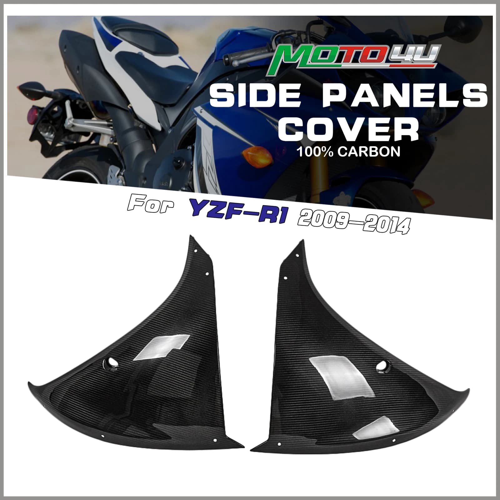 Per Yamaha YZF-R1 2009 2010 2011 2012 2013 2014 1 paio di carene per moto lucide con pannello laterale in vera fibra di carbonio