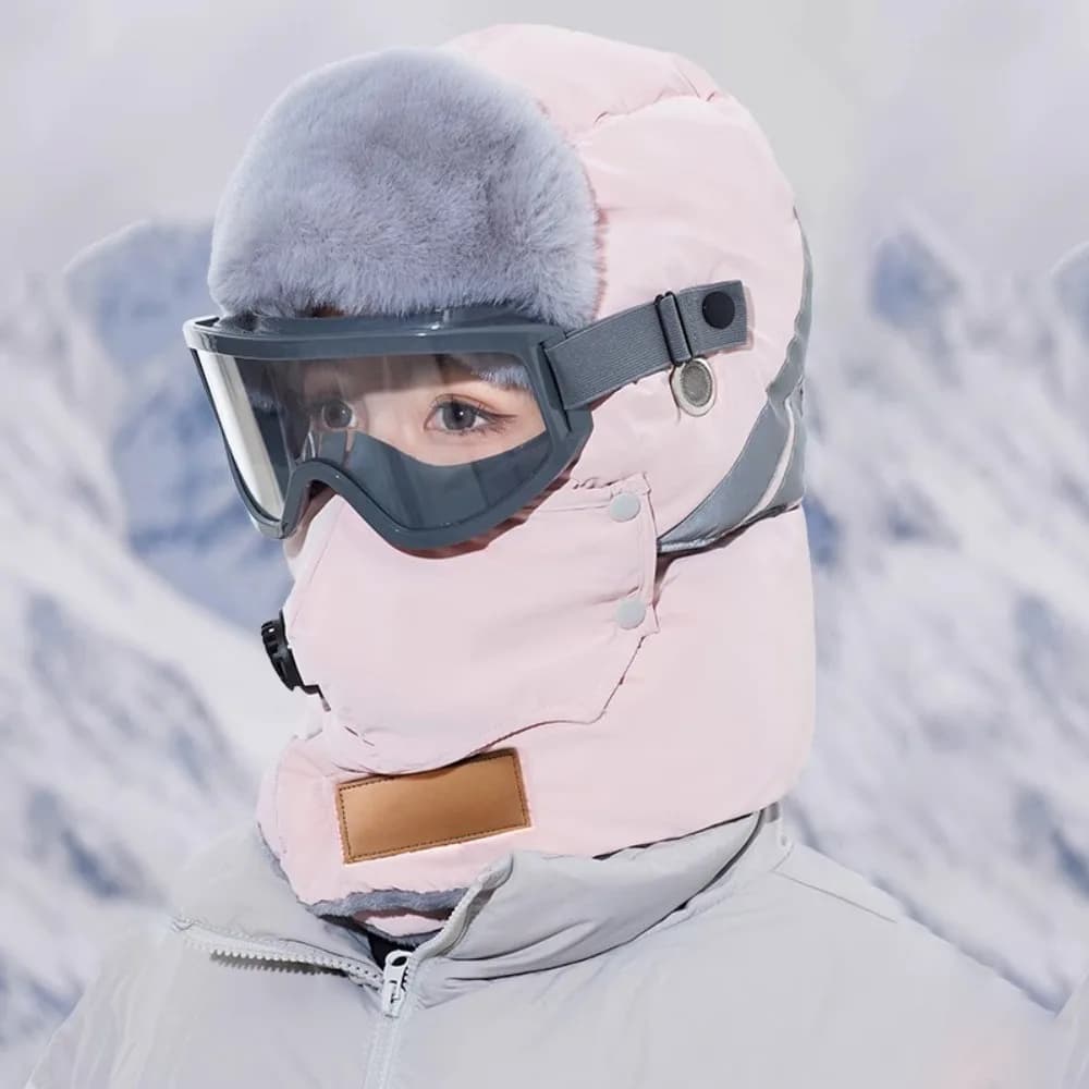Cappello da sci russo Colbacco con occhiali Maschera Cappelli invernali in peluche Berretti da neve Berretti con cappuccio imbottito Berretti invernali caldi unisex