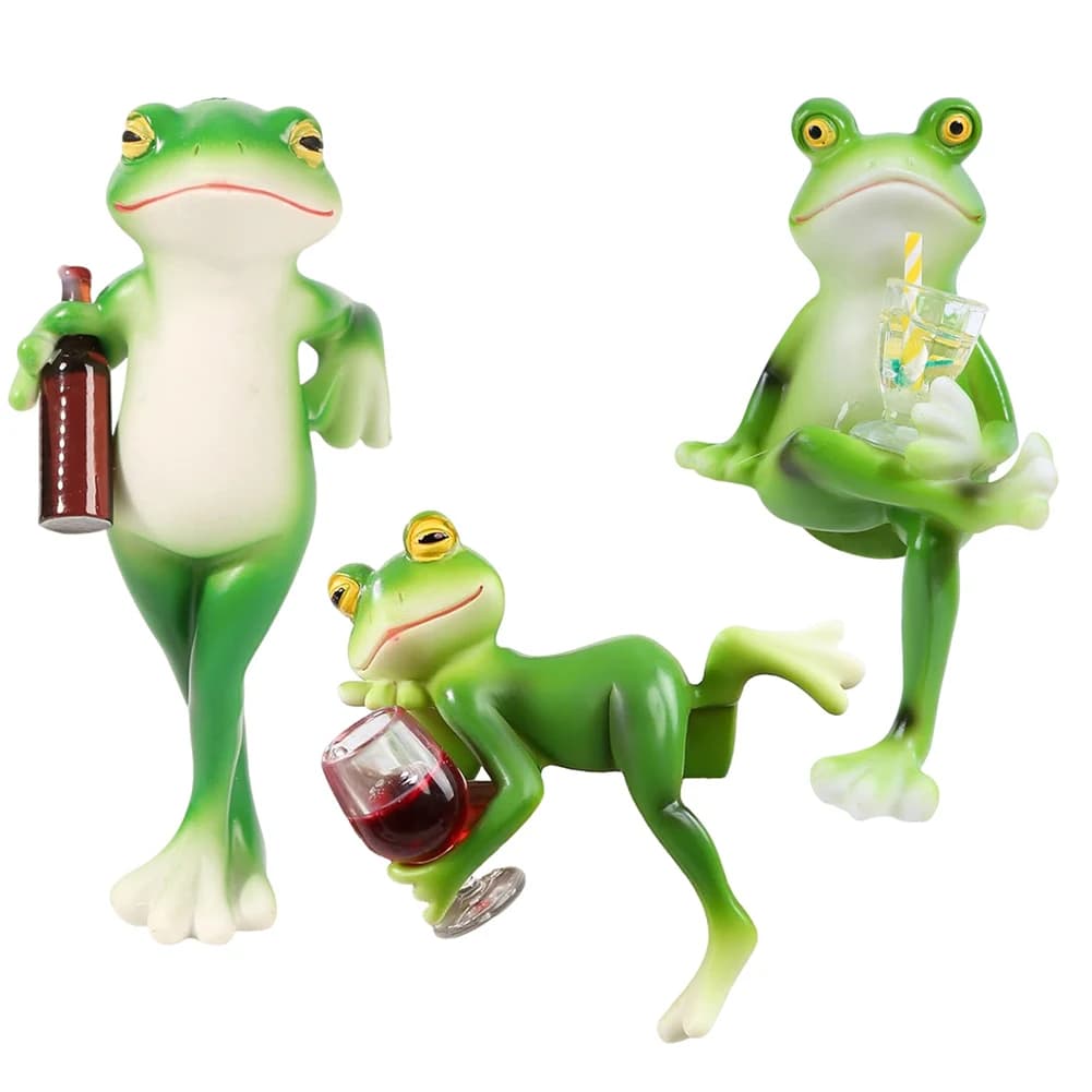 Divertente Statua di Rana che Beve, Decorazione per Vasi, Figurina di Rana in Resina da Appendere, Decorazioni per Piante in Vaso