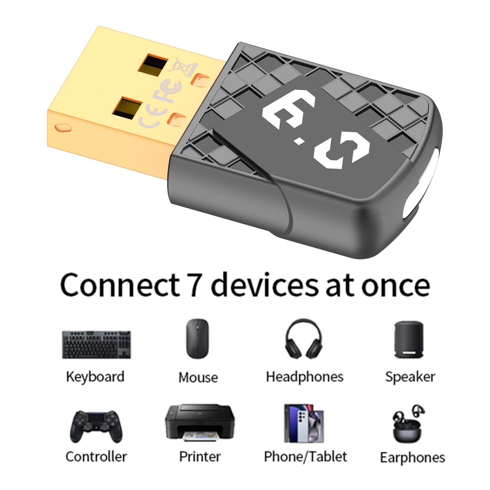 USB 6.0 wireless audio adapter compatible with Bluetooth, receiver and transmitter for headphones, speaker, keyboard, mouse, printer