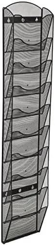 Wall Mount Literature Rack, File Folder Organizer, 10 Dividable Pockets (Black Steel Mesh)