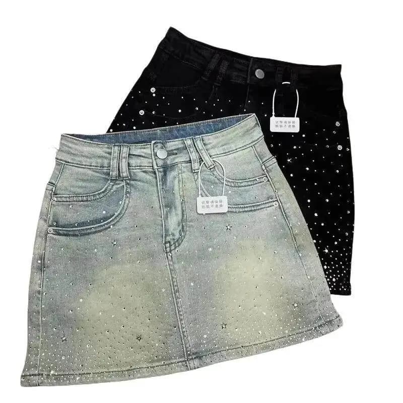 K 59702 Rhinestone Denim Skirt Glittering Diamond Embellished Skirt for Men Casual Sportswear Cross-Border Fashion
