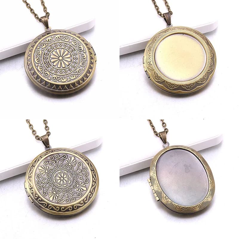 Delicate collane con ciondolo medaglione a forma di cuore ovale floreale per donna, cornice per foto in rame, regalo di promessa d'amore