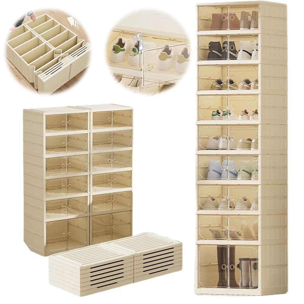 Simple Folding Shoe Clip, Stackable Shoe Organizer with Covers, Mobile Container for Shoe