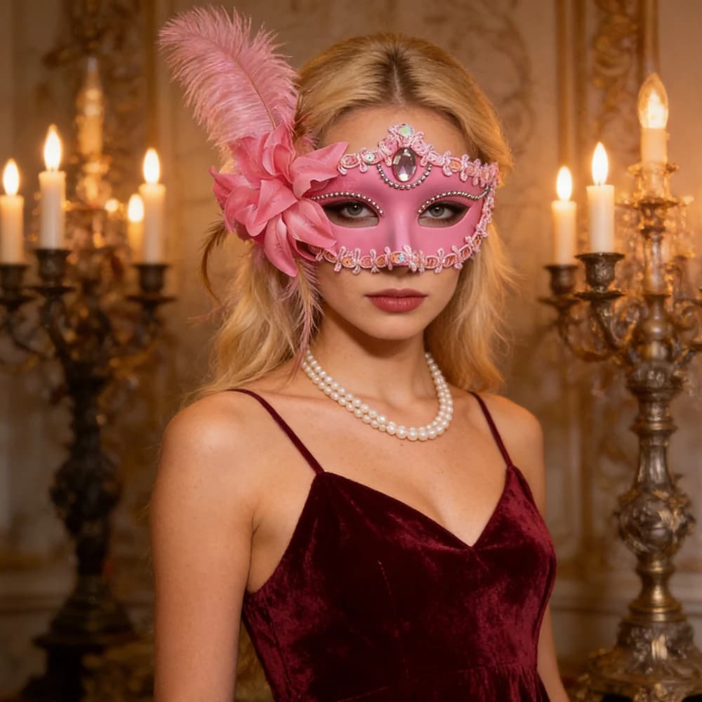 Maschera Veneziana da Principessa con Piume e Fiori, Elegante Costume per Feste in Maschera, Maschera per Adulti, Accessori per Feste e Festival