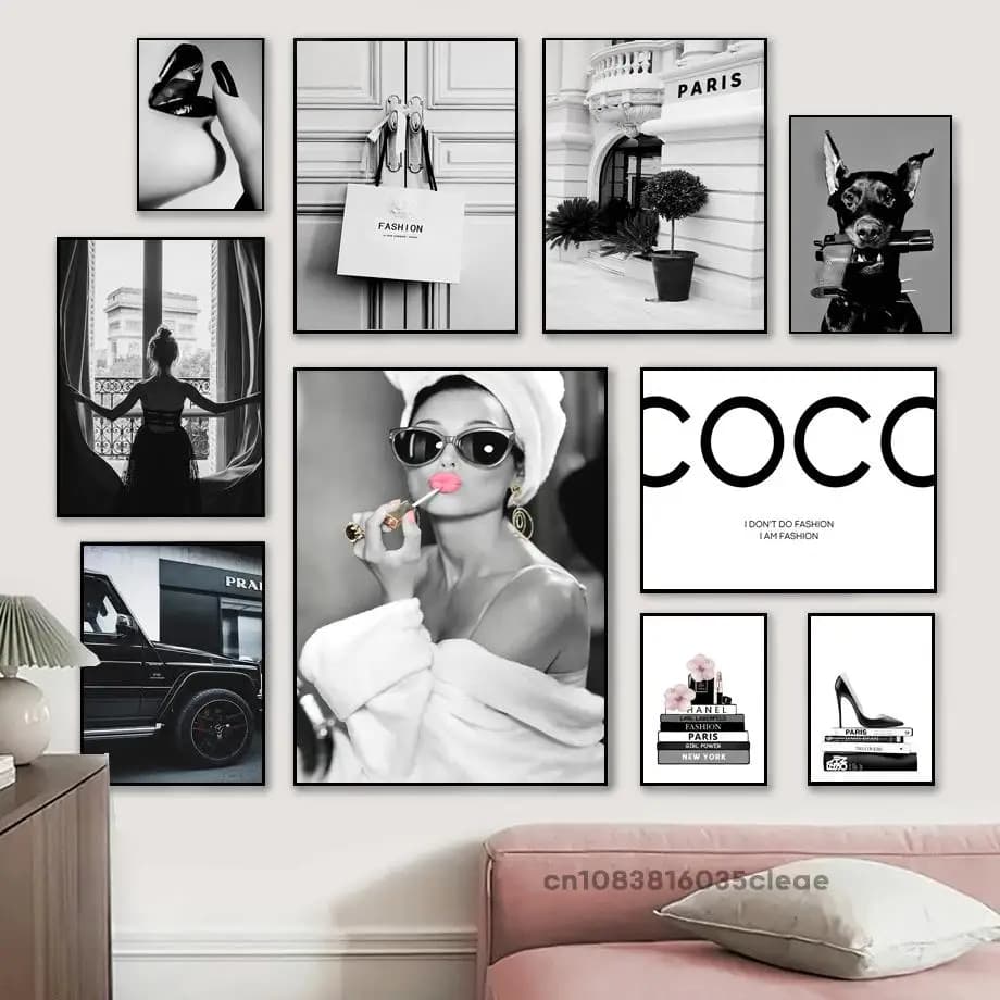 Fashion Luxury Car Canvas Art Coco Quotes Perfume Super Car Modern Black and White Wall Decor