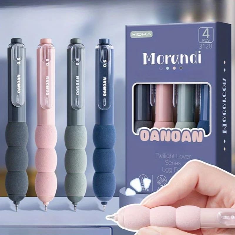 4 penne gel Morandi color San Valentino, punta fine da 0,5 mm, inchiostro nero, plastica resistente, impugnatura comoda per ufficio e studente