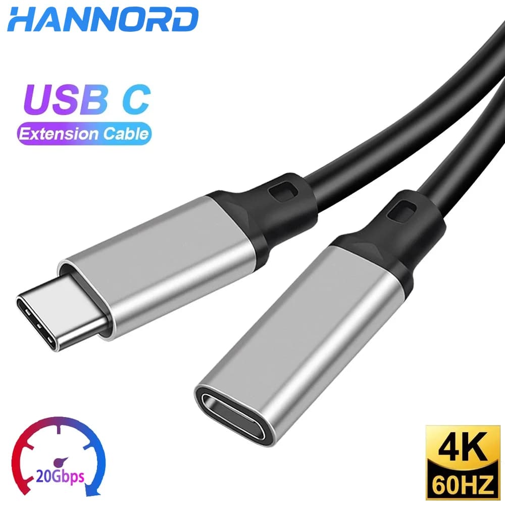 Hannord USB C Cavo di prolunga Tipo C USB3.2 20Gbps 100W 5A Maschio a Femmina Tipo C Cavo di prolunga Thunderbolt3 per MacBook Switch