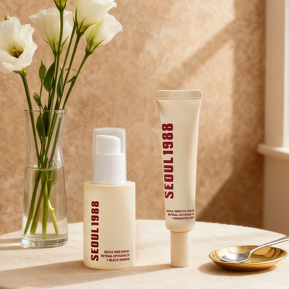 Korean SEOUL 1988 Skin Care Set - Eye Cream at retinol 30ML Retinol Ginseng Niacinamide Face Essence 30ML Refines thin lines