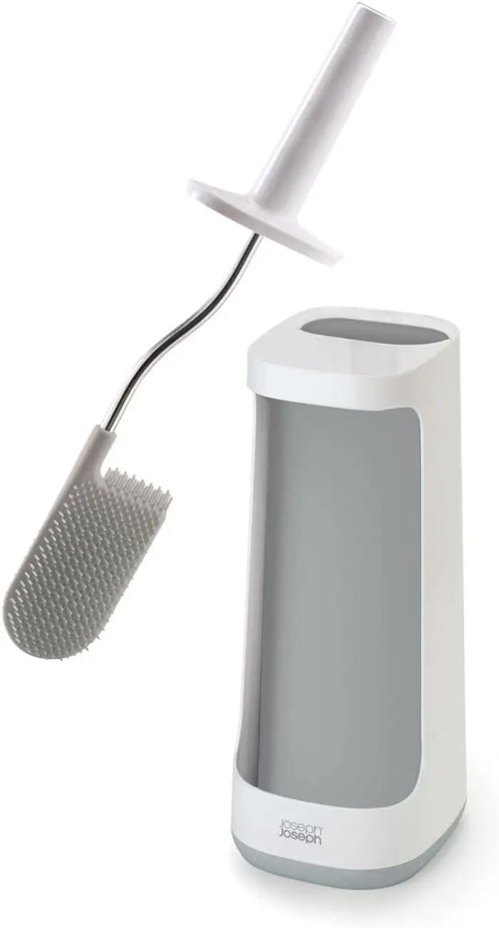 Spazzola per WC in silicone flessibile con supporto anti-goccia, testina per pulizia profonda, grande, bianco/grigio
