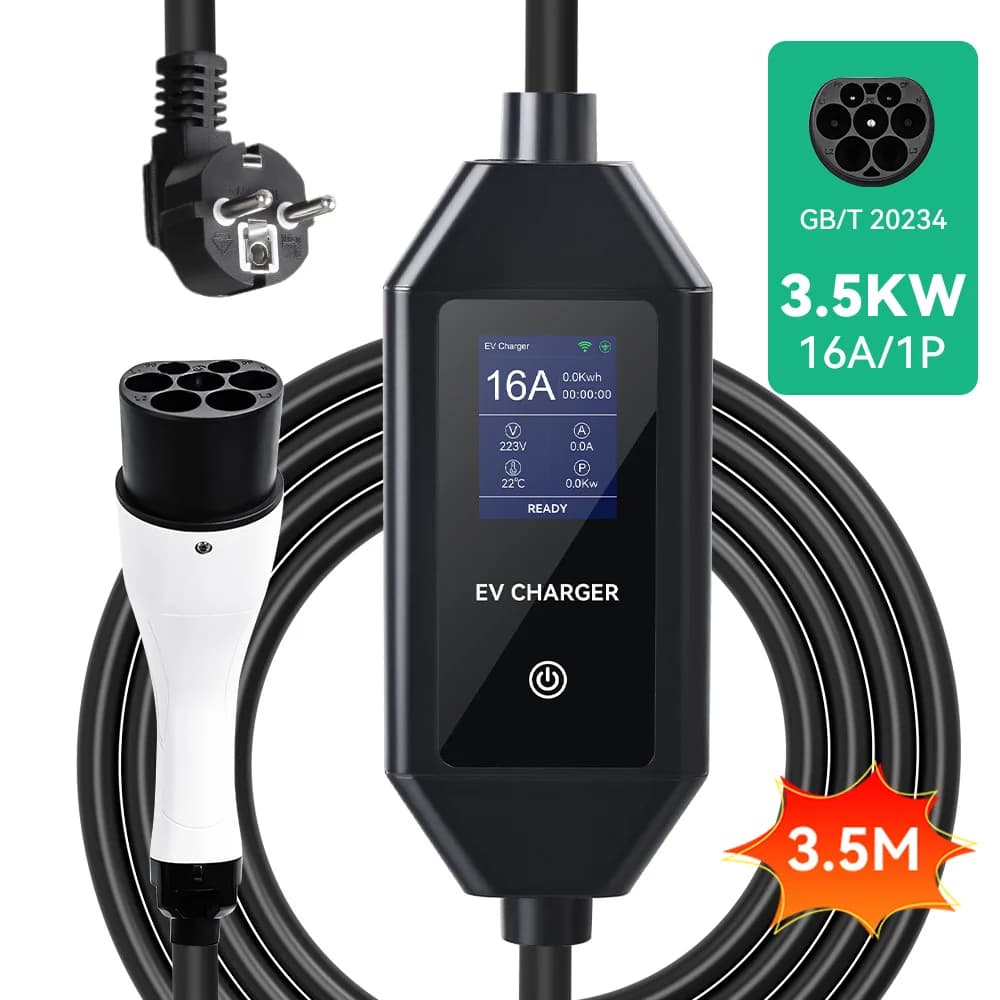 JDMEX 3.5KW Portable EV Charger GB/T 16A 1Phase Fast Charging GBT Wallbox EVSE Charger APP Control 3.5M for Electric Vehicle