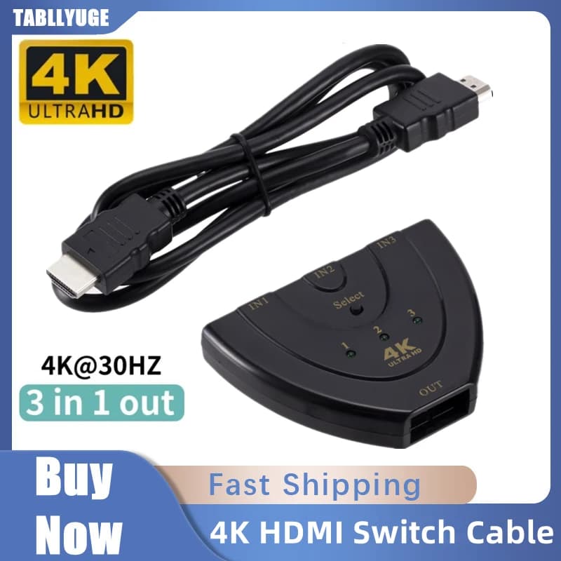 HDMI switch cable 4K Video switcher adapter HD 3 inputs 1 Hub output port for laptop PC TV Xbox PS3/4 Projector Monitor Splitter