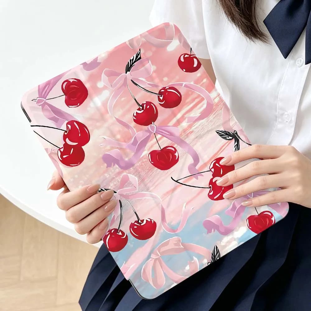 Cartoon Cherry Ribbon Bow For Apple iPad Air A16 4 12th 11th 10th 7th 11 12.9 13 10.5 inch Gen 3Y Tablet Case Soft
