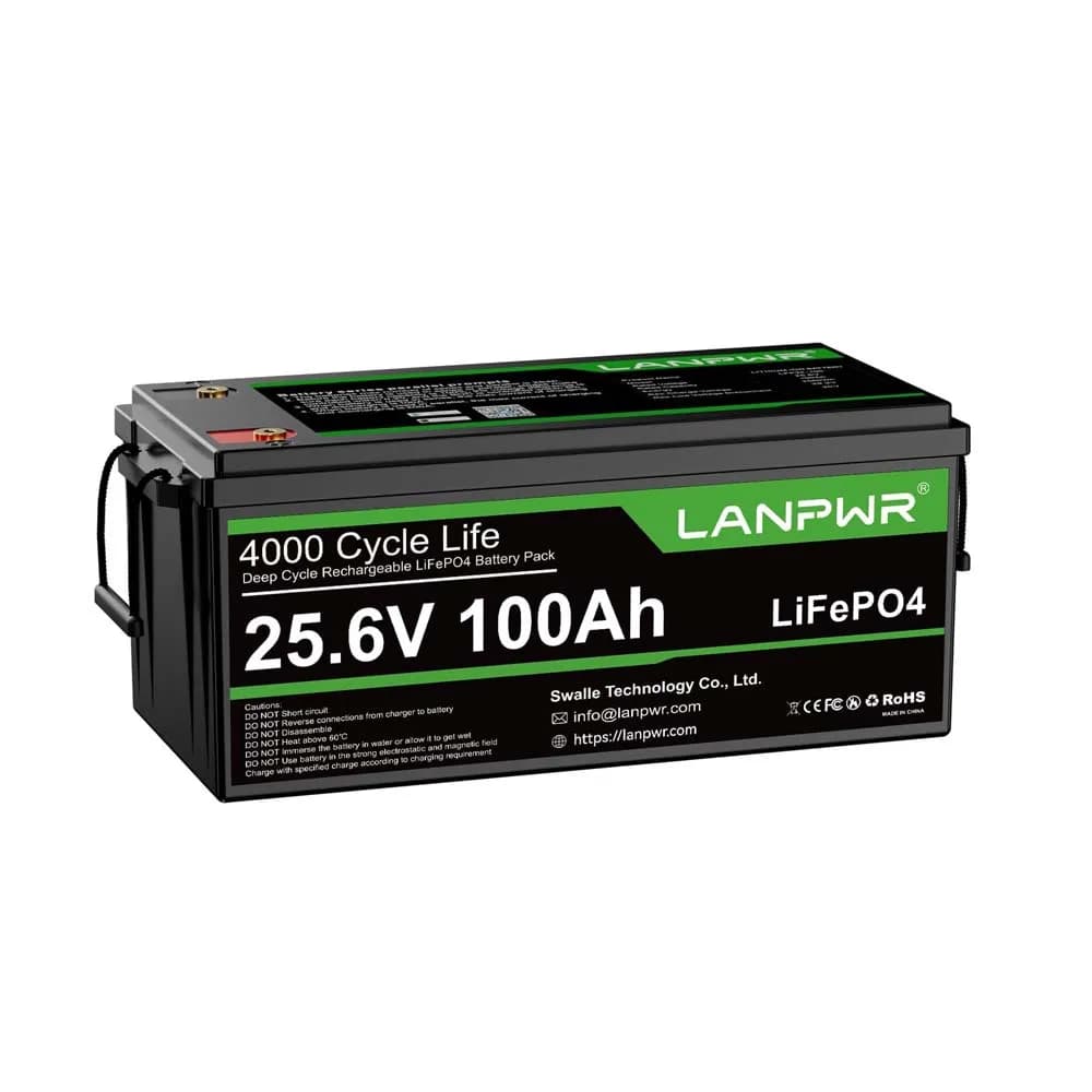 Batteria LANPWR 24V 100Ah Bluetooth 2560Wh LiFePO4, Batteria al Litio a Ciclo Profondo con BMS Intelligente da 100A, Protezione da Bassa Temperatura per Camper