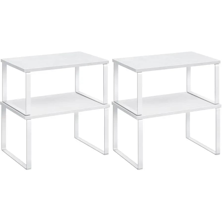 Set di 2 Ripiani Organizzatori per Armadietti, Mensole da Cucina, Porta Spezie, Impilabili, Espandibili, in Metallo e Legno