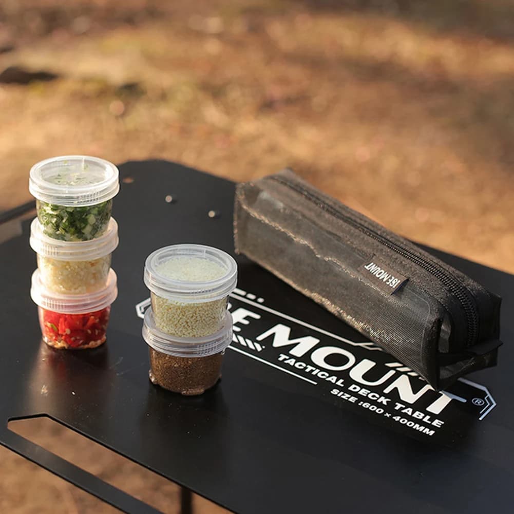 Kit di spezie da campeggio con 5 bottiglie trasparenti per condimenti, set di contenitori per condimenti da campeggio per picnic, cucina e barbecue