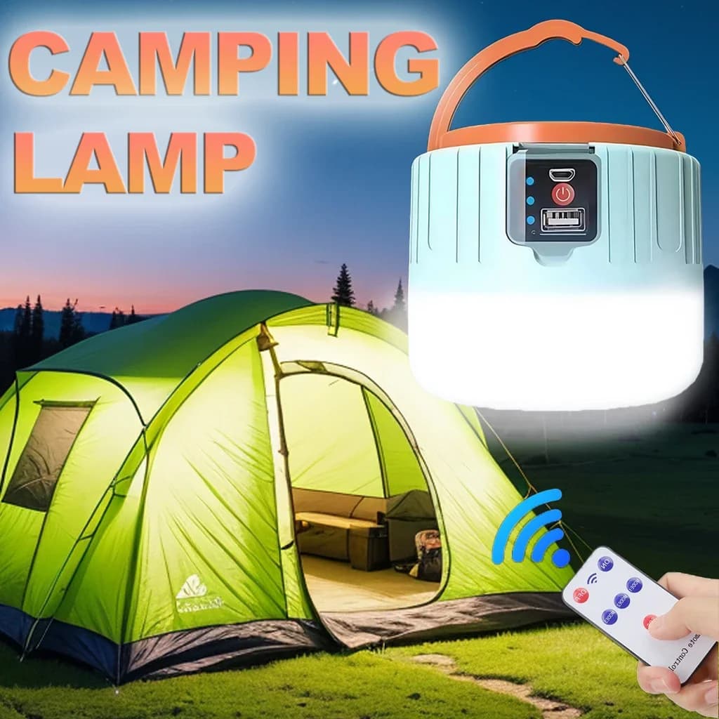 Solar Camping Lantern Rechargeable LED Portable Work Lamp with Remote Control, Flashlight Power Bank Outdoor Emergency Lamp for Fishing Barbecue