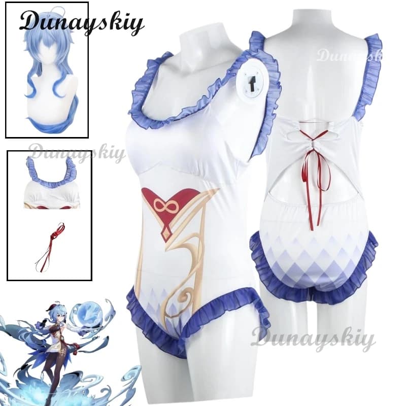 Ganyu Costume da bagno Gioco Cosplay Genshin Impact Costume Parrucca Donne sexy Costumi da bagno Gan Yu Summertime Dress Costume da bagno Set completo
