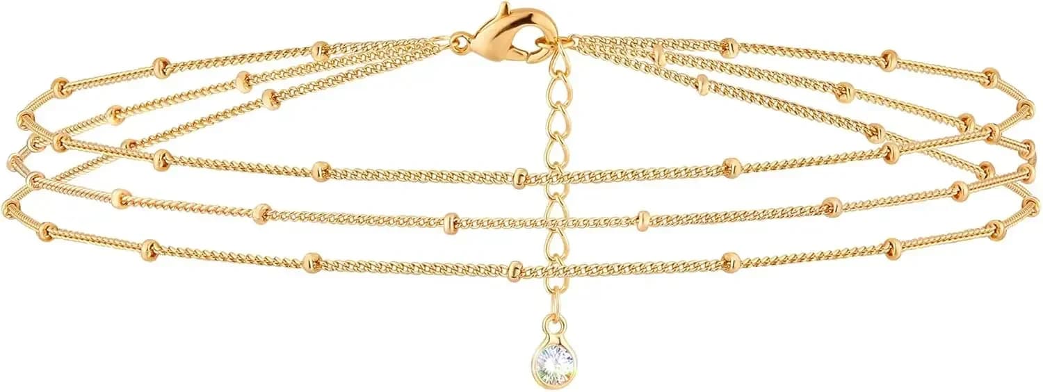 Bracciale da Donna Placcato Oro 14K, Catena Sottile, Gioiello Semplice e Carino Fatto a Mano, Minimalista per Lei