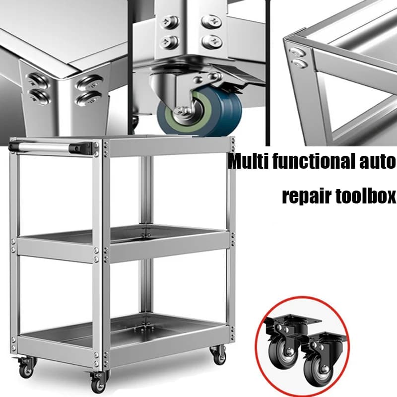 2/3 layers Trolley Stainless Steel Tool Rack for Auto Repair Shop with Mobile Tool Cabinet Maintenance Racks