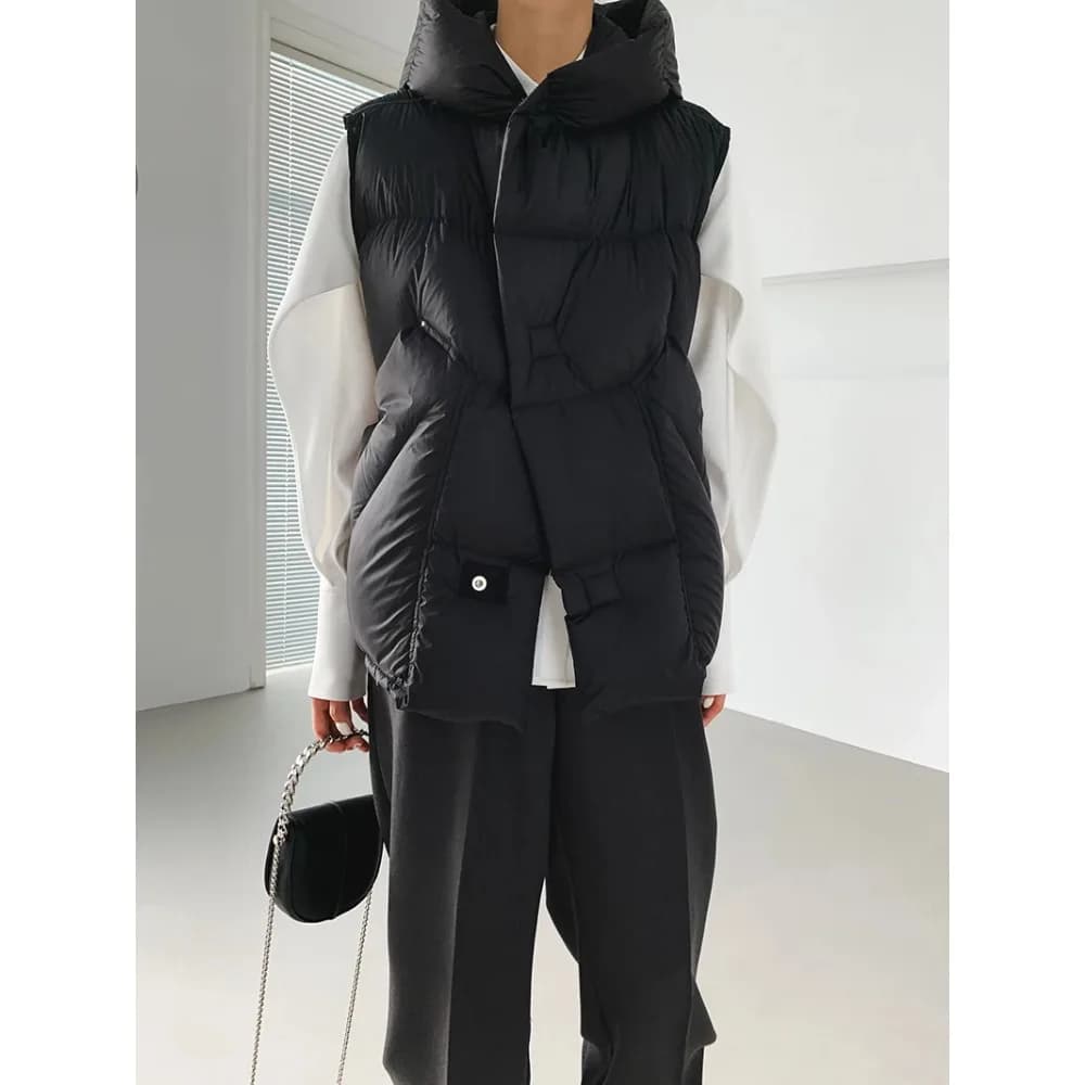 Gilet da donna in piumino d'anatra bianco ultraleggero al 90% con cappuccio invernale addensato piumino senza maniche gilet allentato femminile capispalla
