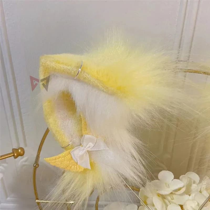 CyNew Beige Piccolo Latte Volpe Lupi Orecchie Hairhoop Coda Orecchini Animale Lupo Cosplay Copricapo KC Simulazione Accessori per costumi
