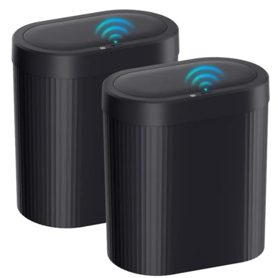 Set di 2 Pattumiere Automatiche da Bagno da 5 Galloni con Sensore di Movimento, Nere, Senza Contatto, Sottili e Impermeabili per K