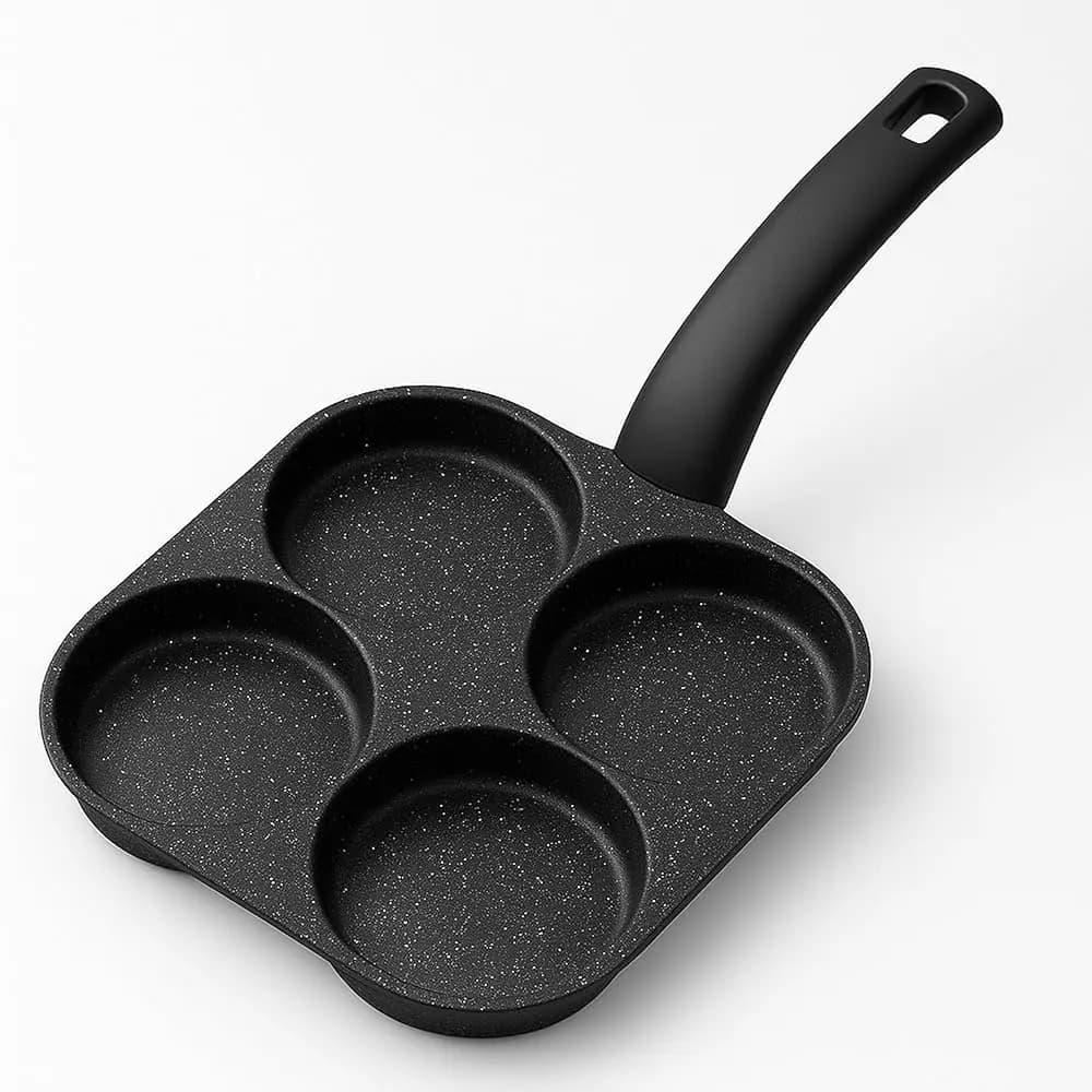 Padella antiaderente per uova da 4 tazze – Padella in alluminio per colazione, uova, pancake e hamburger – Compatibile con fornelli a gas, elettrici e induzione